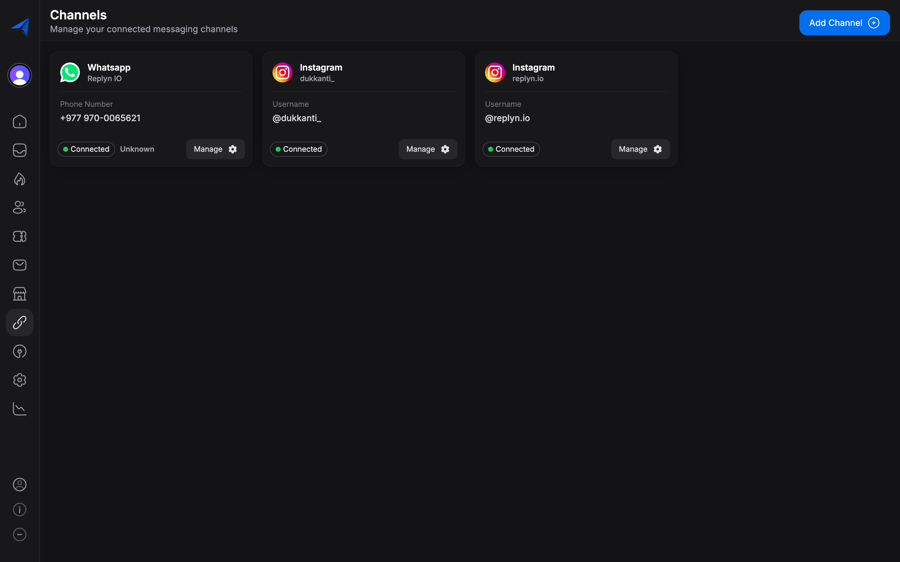 Instagram feed management view in Replyn