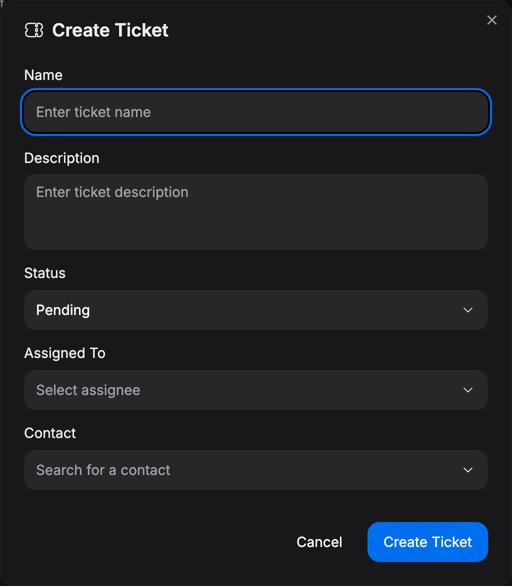 Ticket creation form